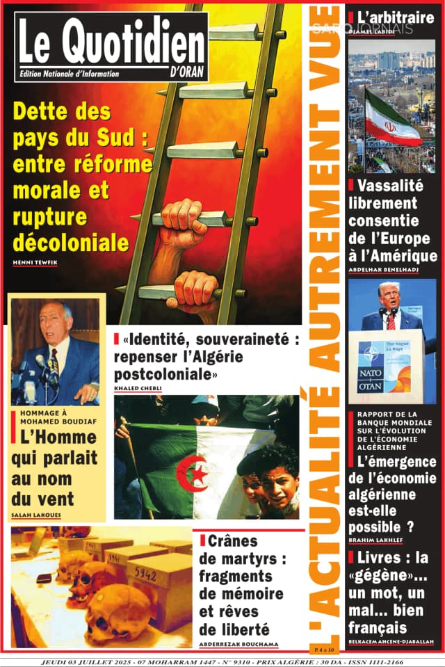 Capa jornal Le Quotidien D’Oran 2025-07-03