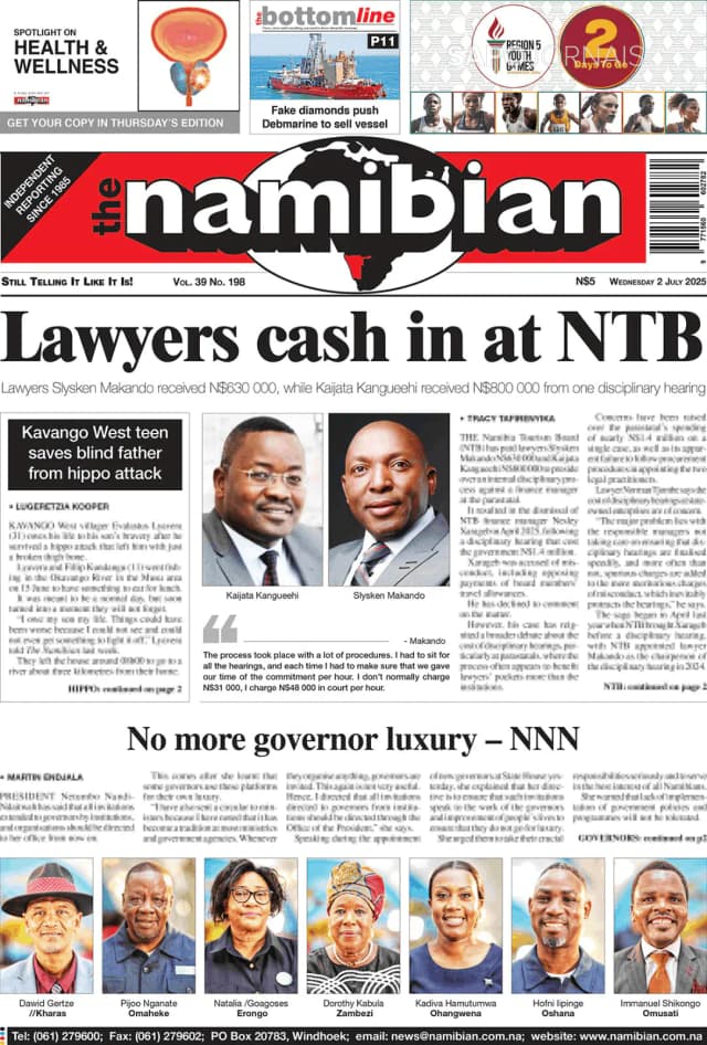 Capa jornal The Namibian 2025-07-02
