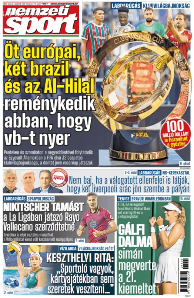 Capa jornal Nemzeti Sport 2025-07-03