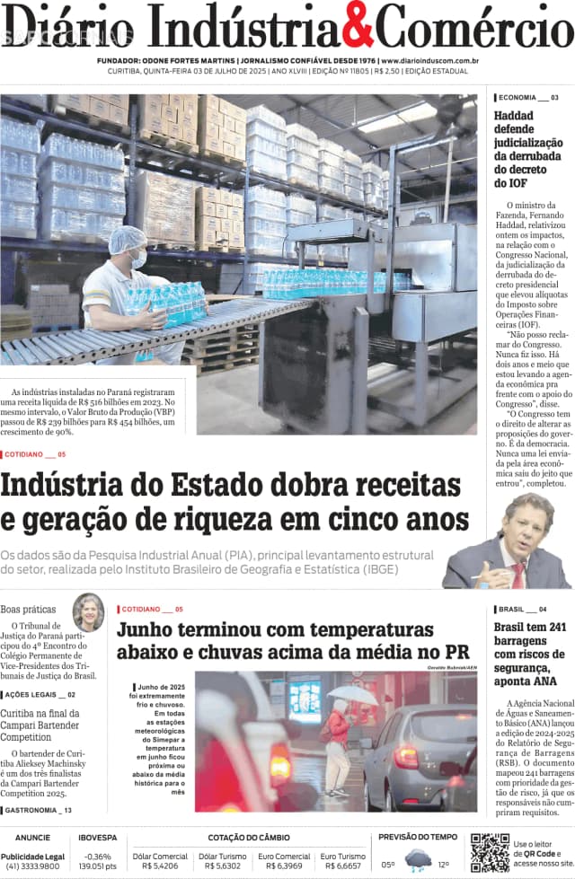 Capa jornal Diário Indústria & Comércio 2025-07-03