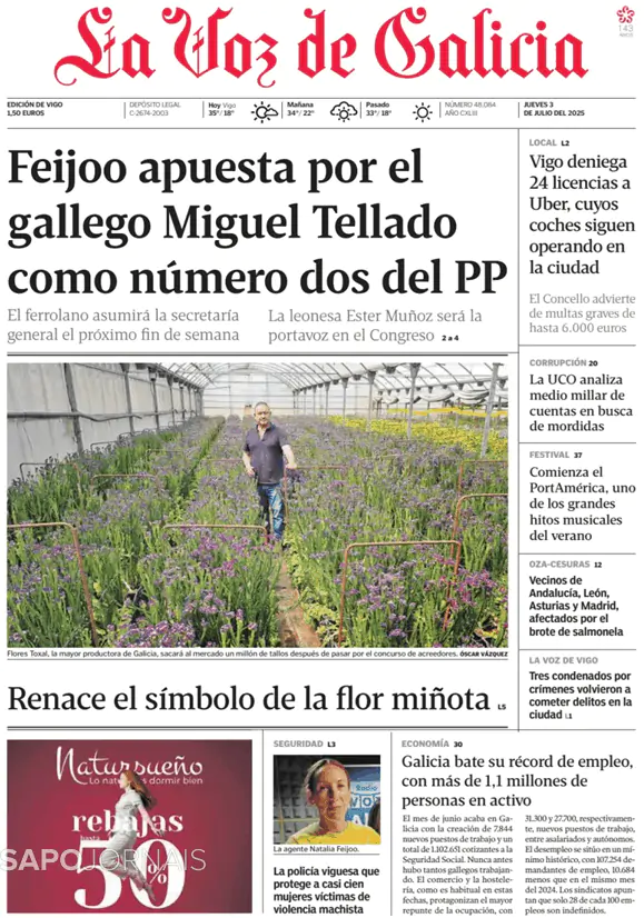 Capa jornal La Voz de Galicia 2025-07-03