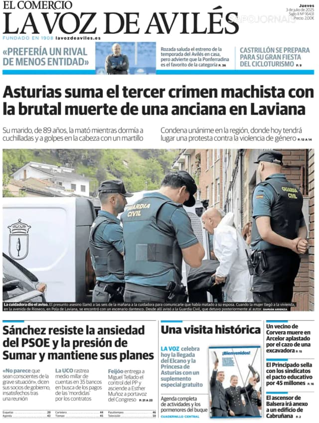 Capa jornal El Comercio La Voz de Avilés 2025-07-03
