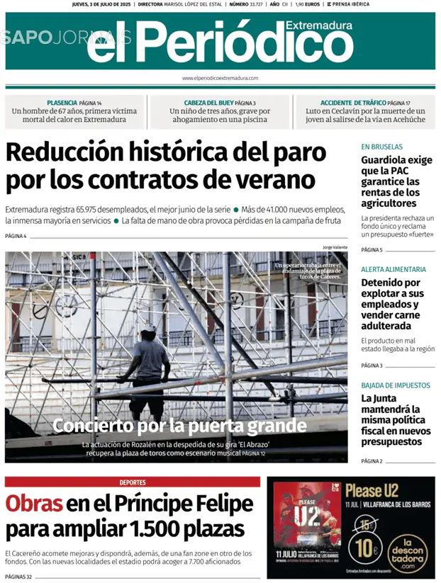 Capa jornal El Periódico de Extremadura 2025-07-03