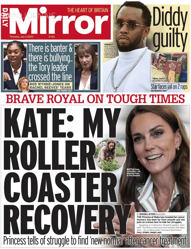Capa jornal Daily Mirror 2025-07-03