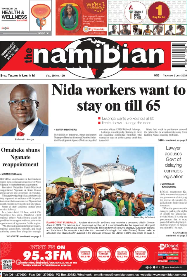 Capa jornal The Namibian 2025-07-03