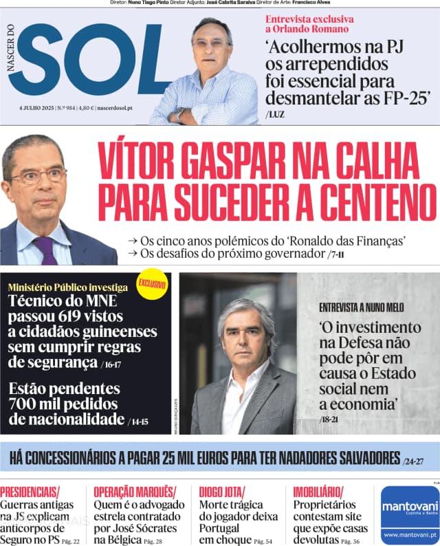 Capa jornal Nascer do SOL 2025-07-04
