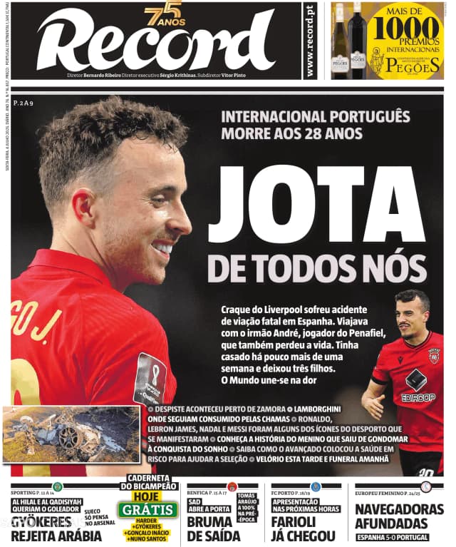 Capa jornal Record 2025-07-04