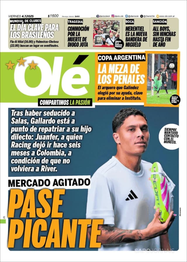 Capa jornal Olé 2025-07-04