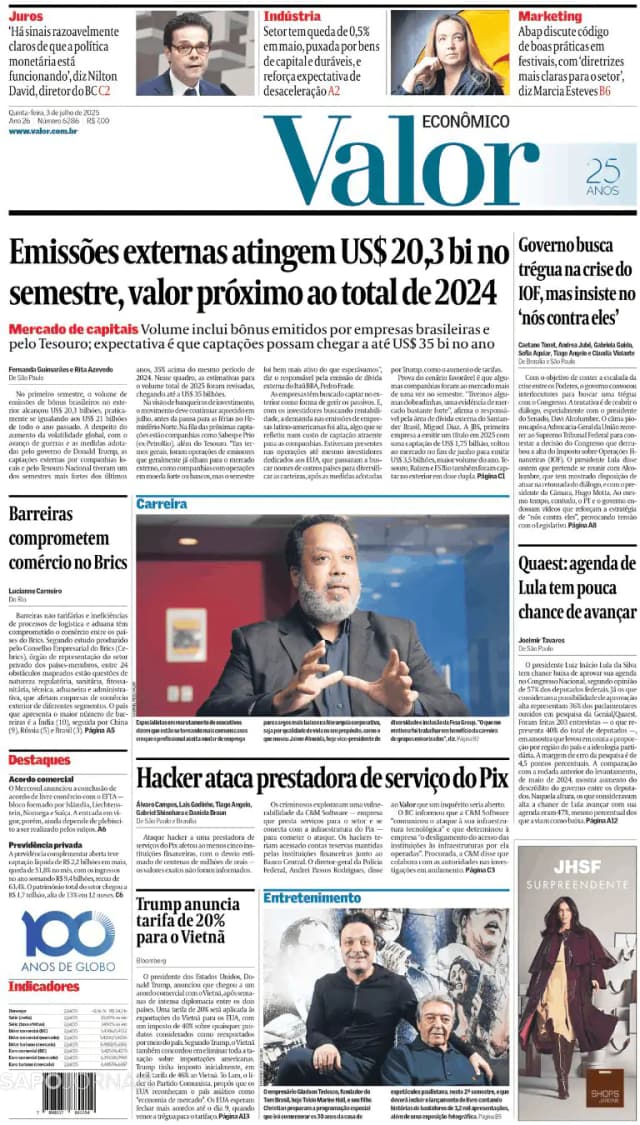 Capa jornal Valor Econômico 2025-07-03