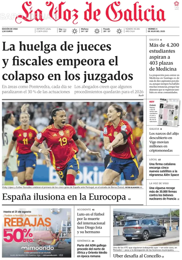 Capa jornal La Voz de Galicia 2025-07-04