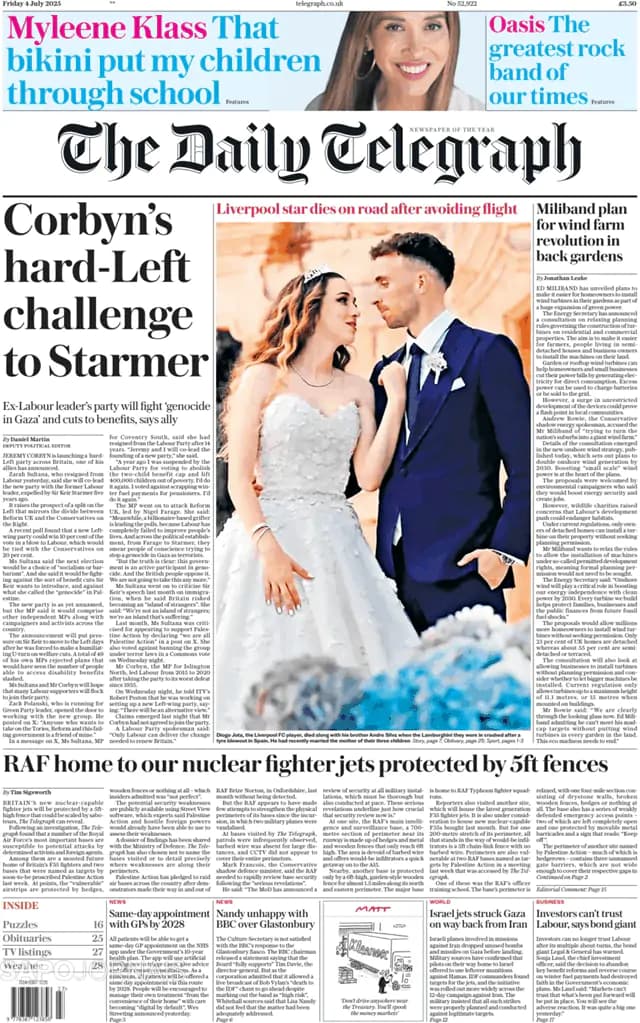 Capa jornal The Daily Telegraph 2025-07-04
