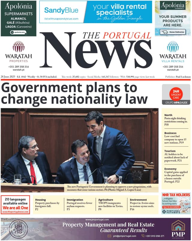 Capa jornal The Portugal News 2025-06-28