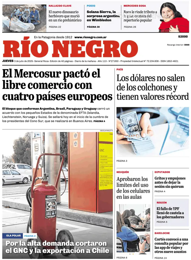 Capa jornal Rio Negro 2025-07-03
