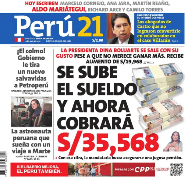 Capa jornal Perú 21 2025-07-03