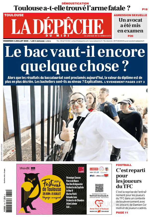 Capa jornal La Dépêche du Midi 2025-07-04