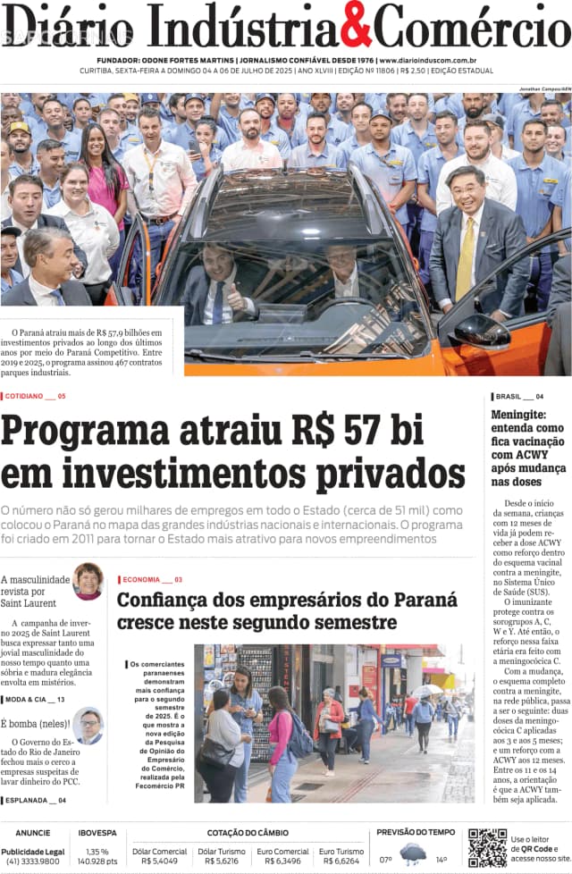 Capa jornal Diário Indústria & Comércio 2025-07-04