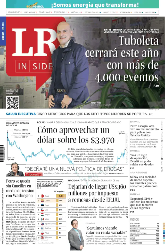Capa jornal La Republica 2025-07-04