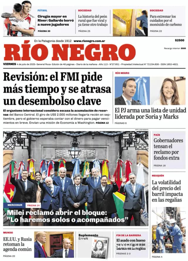 Capa jornal Rio Negro 2025-07-04