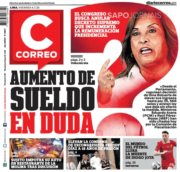 Capa jornal Diario Correo 2025-07-04