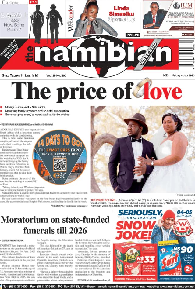Capa jornal The Namibian 2025-07-04