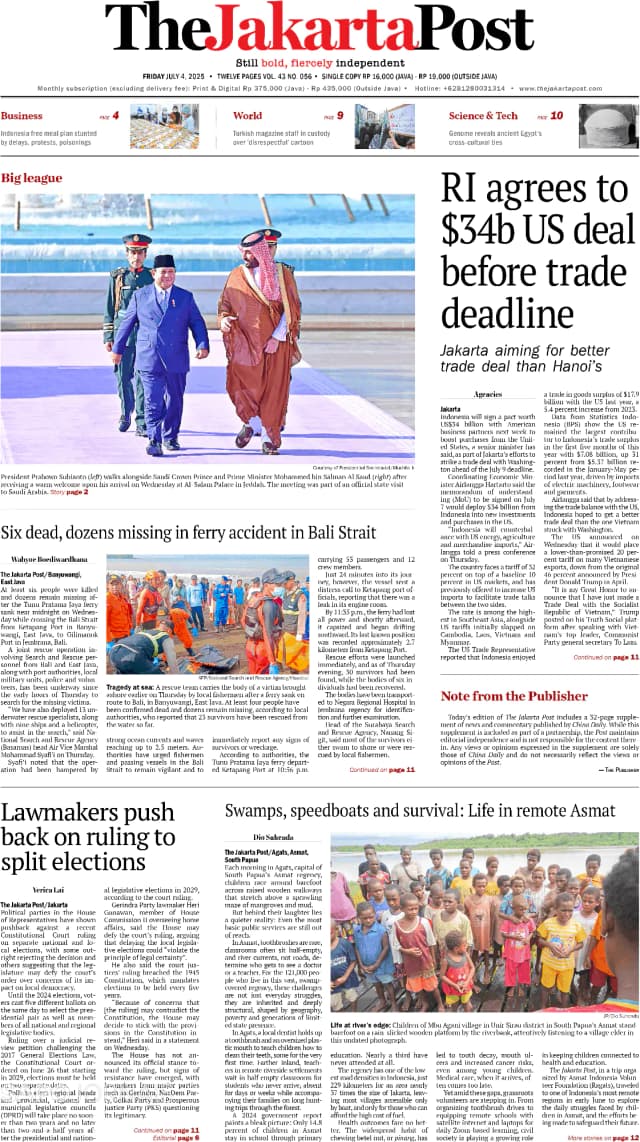 Capa jornal The Jakarta Post 2025-07-04
