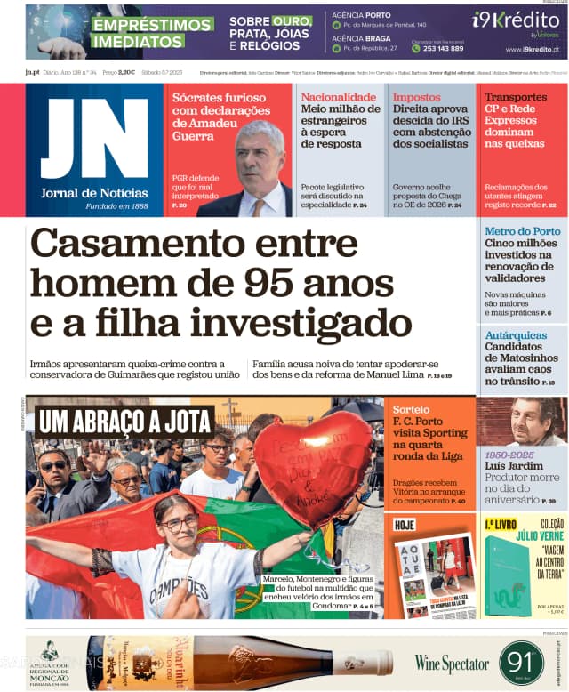 Capa jornal Jornal de Notícias 2025-07-05