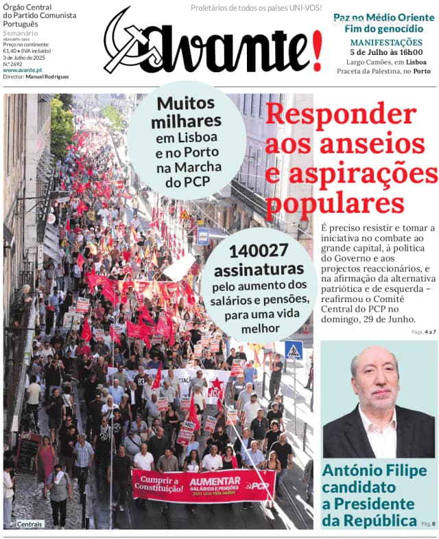 Capa jornal Avante! 2025-07-04
