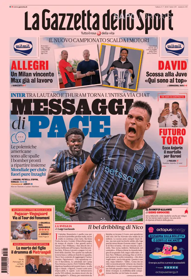 Capa jornal Gazzetta dello Sport 2025-07-05