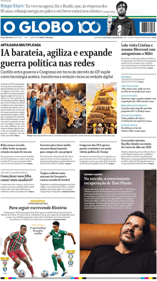 Capa jornal O Globo 2025-07-04