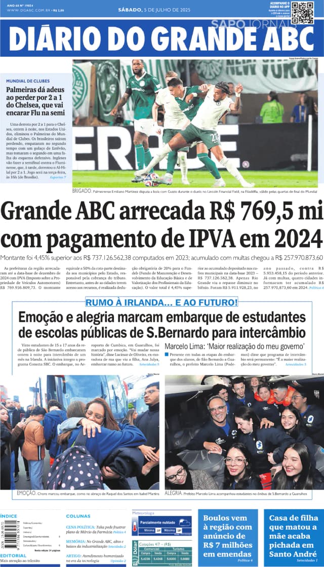 Capa jornal Diário do Grande ABC 2025-07-05