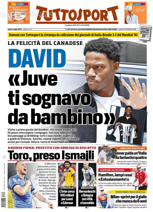 Capa jornal Tuttosport 2025-07-05