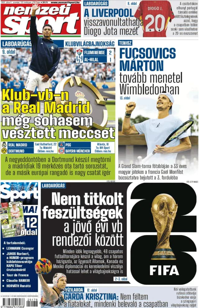 Capa jornal Nemzeti Sport 2025-07-05