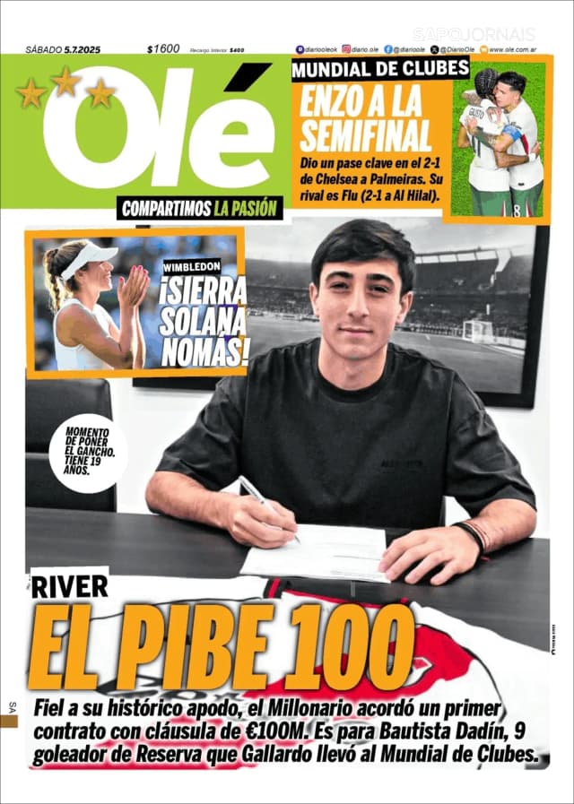Capa jornal Olé 2025-07-05