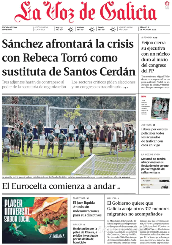 Capa jornal La Voz de Galicia 2025-07-05