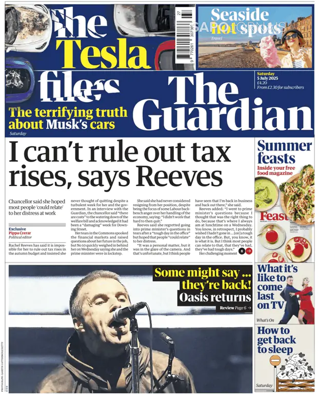 Capa jornal The Guardian 2025-07-05