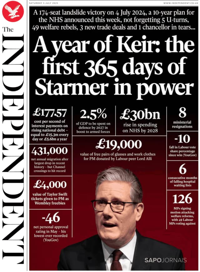 Capa jornal The Independent 2025-07-05