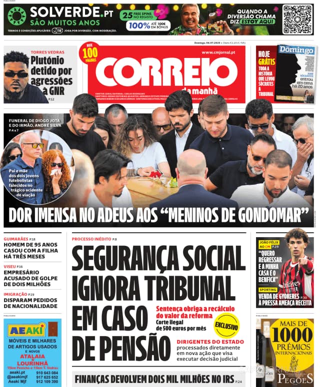 Capa jornal Correio da Manhã 2025-07-06