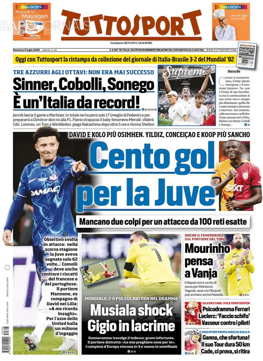 Capa jornal Tuttosport 2025-07-06
