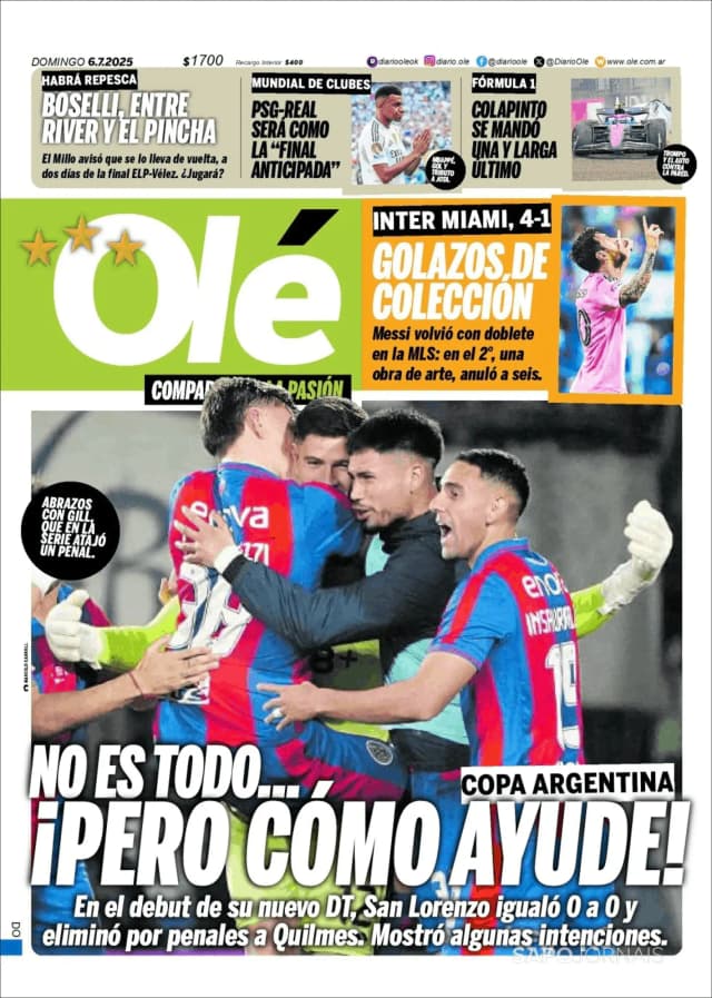 Capa jornal Olé 2025-07-06