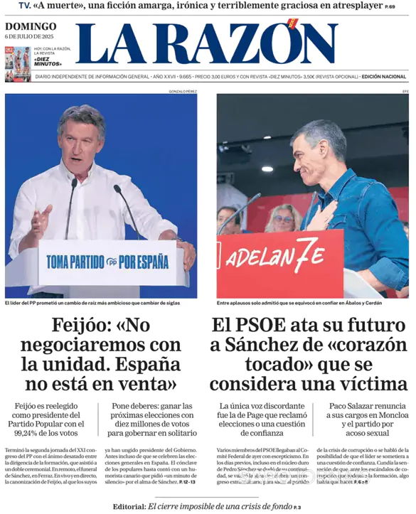 Capa jornal La Razón 2025-07-06