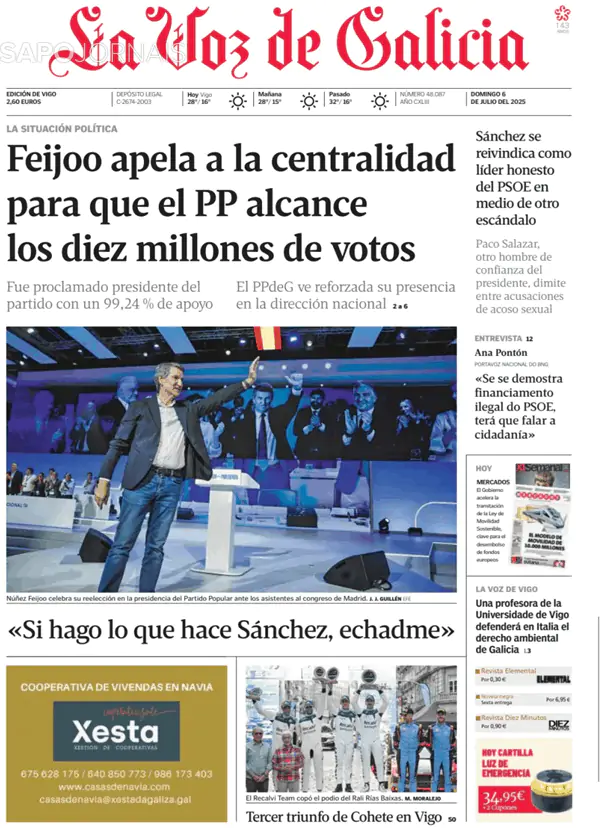 Capa jornal La Voz de Galicia 2025-07-06