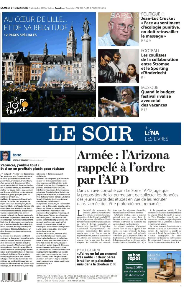 Capa jornal Le Soir 2025-07-05