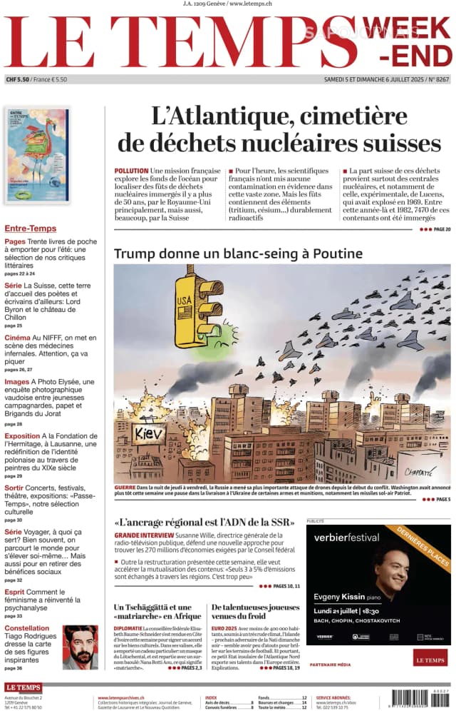 Capa jornal Le Temps 2025-07-05