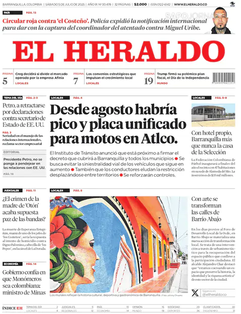 Capa jornal El Heraldo 2025-07-05