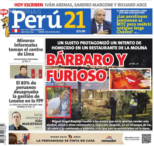 Capa jornal Perú 21 2025-07-04
