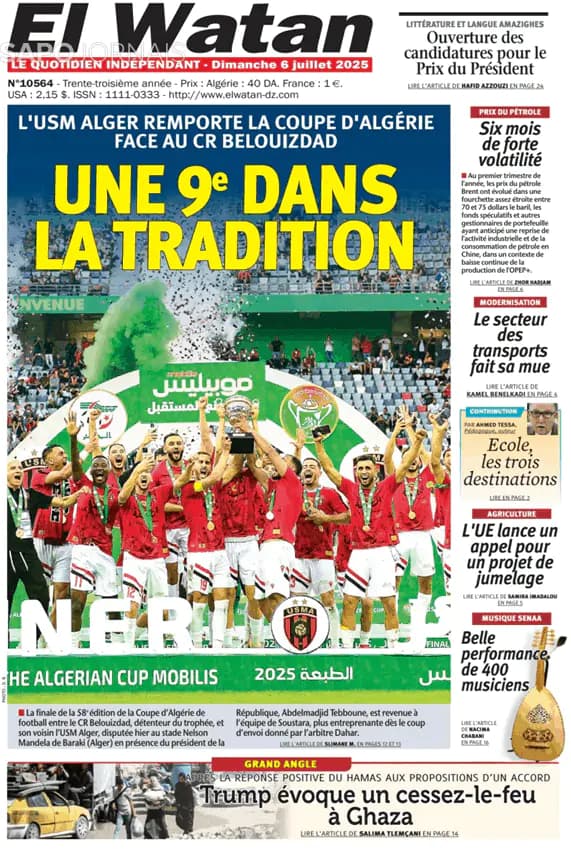 Capa jornal El Watan 2025-07-06
