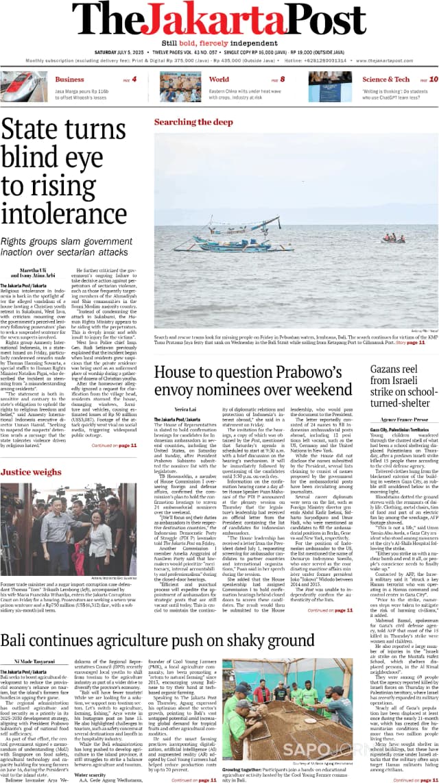 Capa jornal The Jakarta Post 2025-07-05