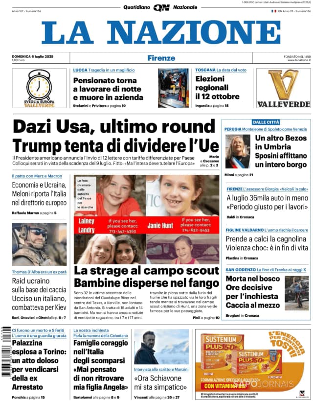 Capa jornal La Nazione 2025-07-06