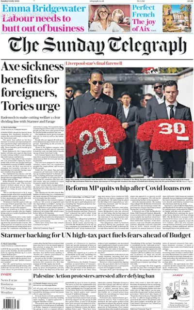 Capa jornal The Daily Telegraph 2025-07-06