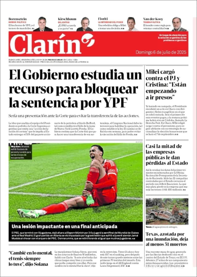 Capa jornal Clarín 2025-07-06